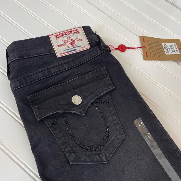 NWT True Religion Black Discusses Swarovski Crystals Studs Super Skinny Jeans 31 - Picture 8 of 10